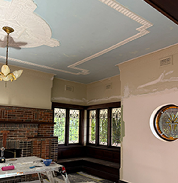 Period Ceiling Restoration in Mayanup plastering before